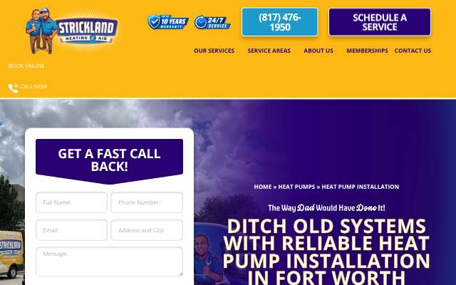 Strickland Heating and Air's page as the assistant saw it