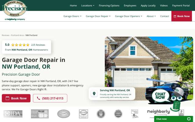 Precision Garage Door of Portland's page as the assistant saw it