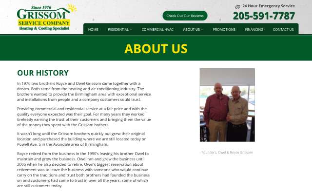 Grissom Brother Service Company's page as the assistant saw it