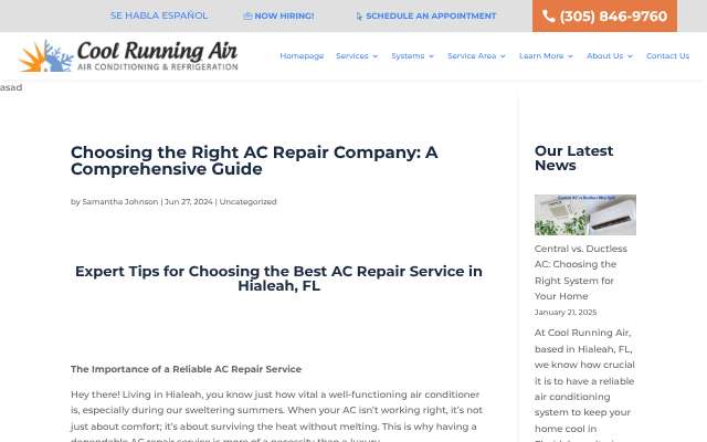 Cool Running Air's page as the assistant saw it