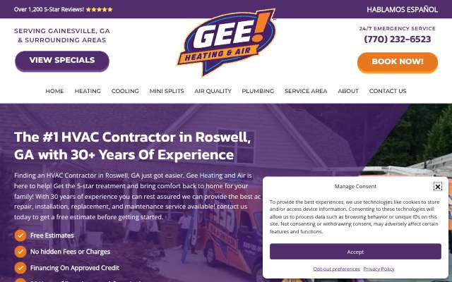 Gee Heating and Air's page as the assistant saw it