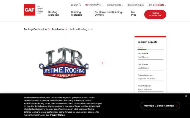Page cited for Lifetime Roofing of America