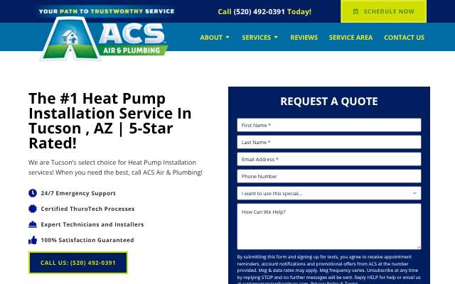 ACS Air & Plumbing's page as the assistant saw it