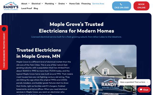 Randy's Electric & Plumbing's page as the assistant saw it