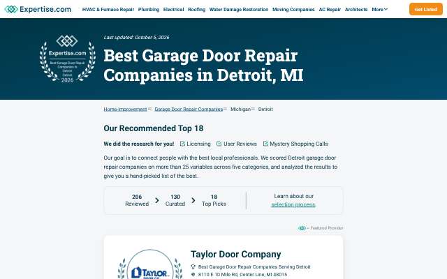 Garrett Door Company's page as the assistant saw it