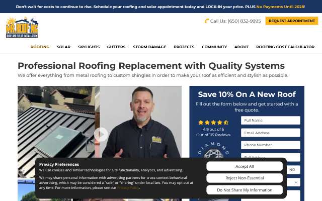 Page cited for Mr. Roofing
