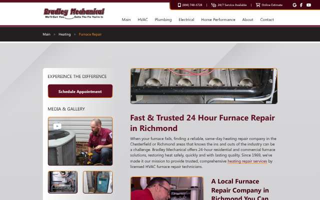 Bradley Mechanical's page as the assistant saw it