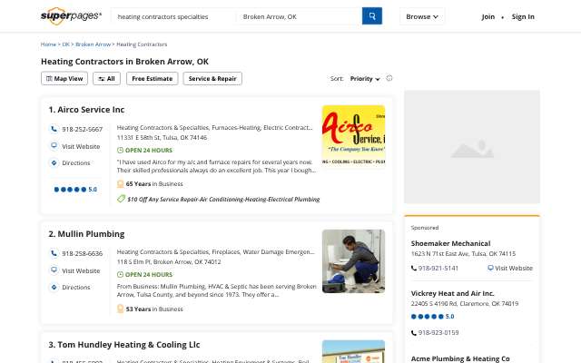 Airco Service Inc's page as the assistant saw it