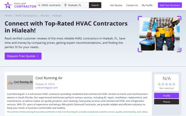 Cool Running Air's page as the assistant saw it