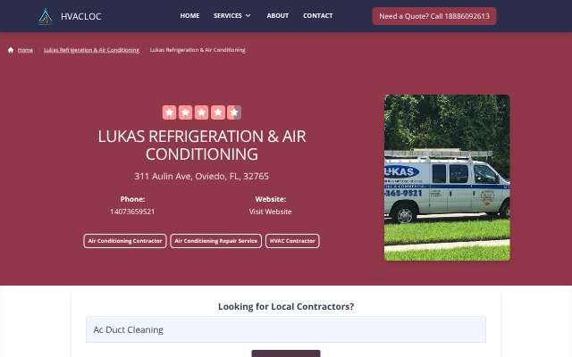 Lukas Refrigeration & Air Conditioning's page as the assistant saw it