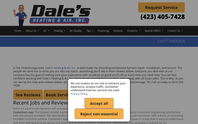 Dale's Heating & Air's page as the assistant saw it