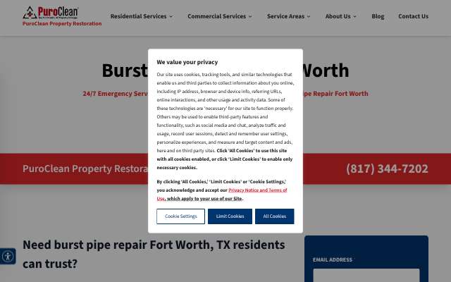 PuroClean Property Restoration (Fort Worth)'s page as the assistant saw it