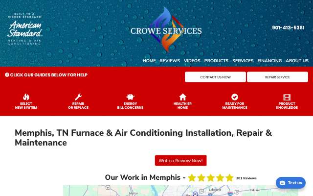 Crowe Heating and Air's page as the assistant saw it