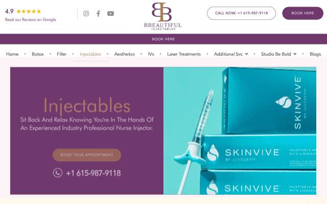 B Beautiful Injectables TN's page as the assistant saw it