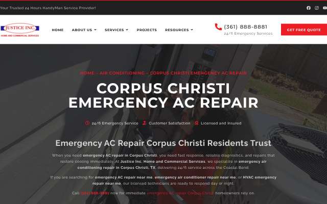 Justice Inc. Home and Commercial Services's page as the assistant saw it