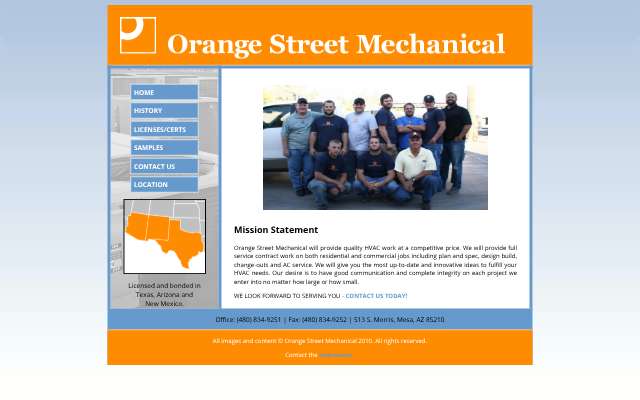 Orange Street Mechanical's page as the assistant saw it