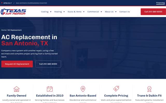 Texas Air Repair, LLC's page as the assistant saw it