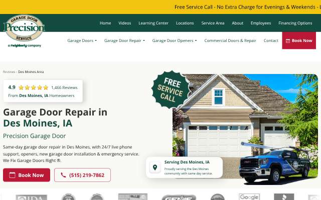 Precision Garage Door of Des Moines's page as the assistant saw it