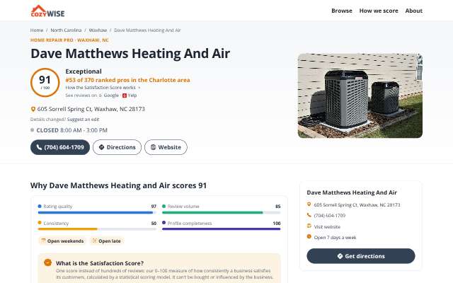 Page cited for Dave Matthews Heating and Air