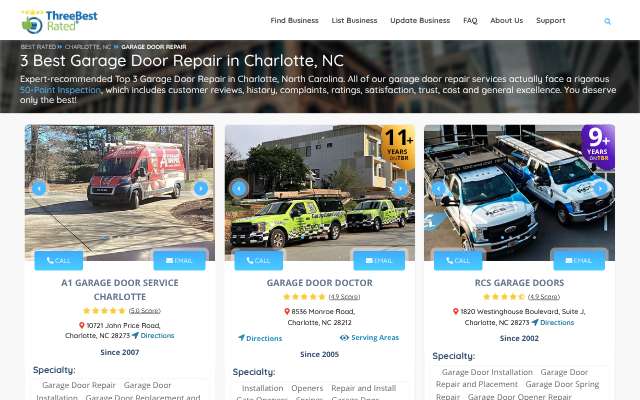 A1 Garage Door Service Charlotte's page as the assistant saw it