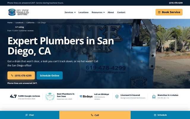 Elite Rooter (San Diego office)'s page as the assistant saw it