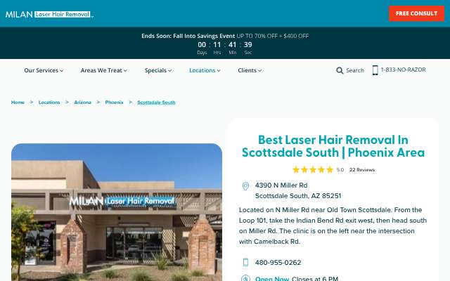 Milan Laser Hair Removal's page as the assistant saw it
