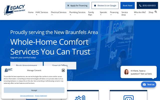 Legacy Home Services's page as the assistant saw it