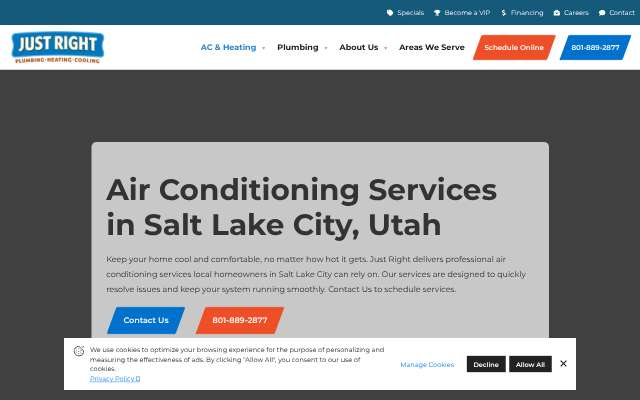 Just Right Plumbing, Heating & Cooling's page as the assistant saw it