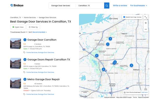 Neighborhood Garage Door Service's page as the assistant saw it