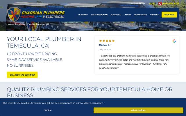Guardian Plumbers, Heating, Air & Electrical's page as the assistant saw it