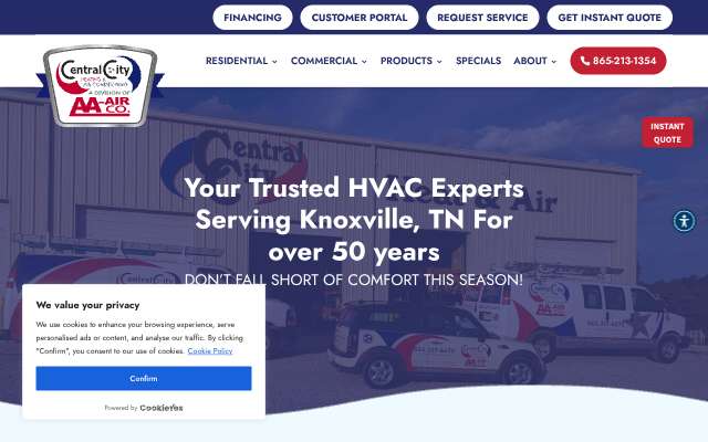Central City Heating & Air Conditioning (AA-Air Co.)'s page as the assistant saw it