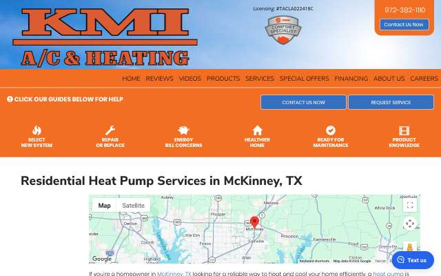 KMI A/C and Heating's page as the assistant saw it