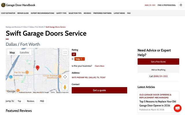 Southwest Garage Door's page as the assistant saw it