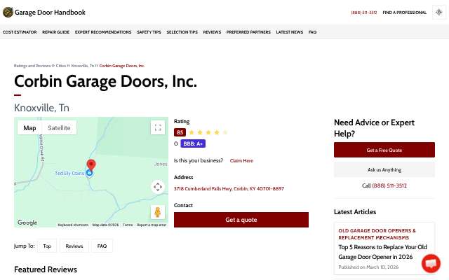 Corbin Garage Doors, Inc's page as the assistant saw it