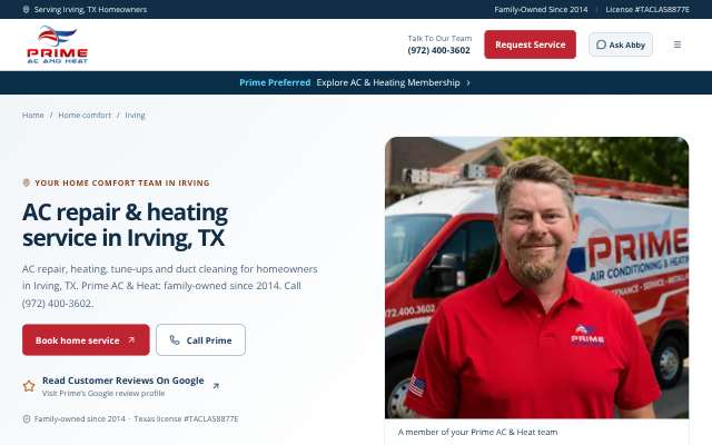 Prime AC & Heat's page as the assistant saw it