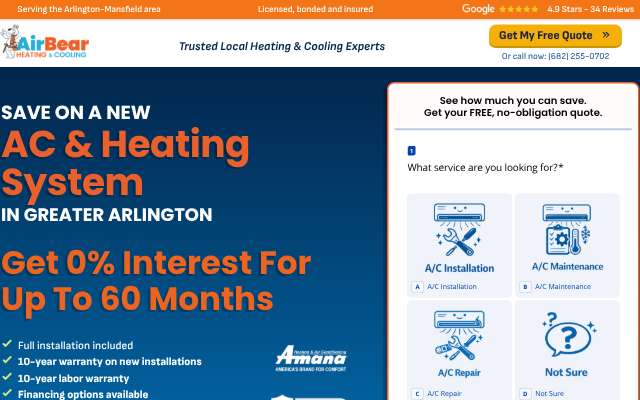 Air Bear Heating & Cooling's page as the assistant saw it
