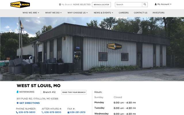 Core & Main (West St. Louis branch)'s page as the assistant saw it