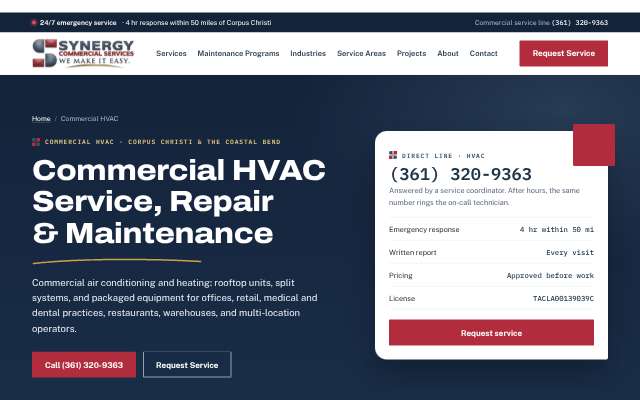 Synergy Home and Commercial Services's page as the assistant saw it