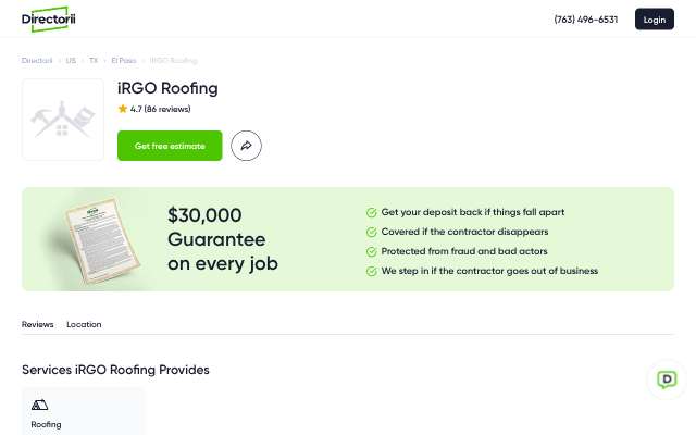 Page cited for iRGO Roofing