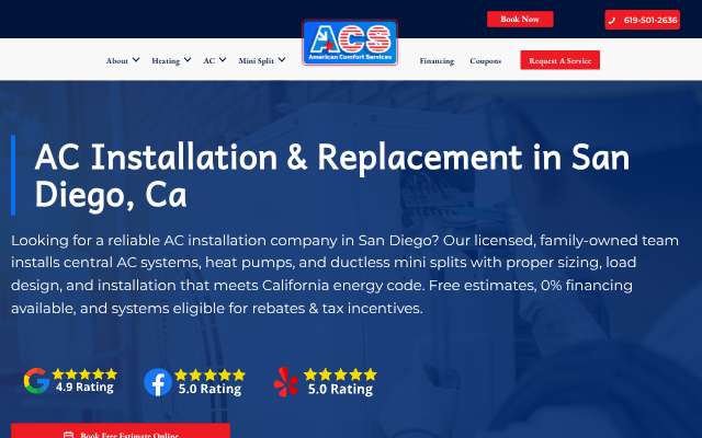 American Comfort Services (ACS Heating & Air)'s page as the assistant saw it