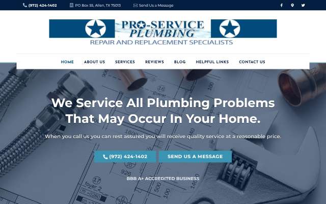 Pro-Service Plumbing's page as the assistant saw it