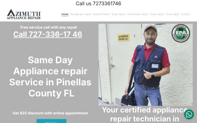 Azimuth Appliance Repair's page as the assistant saw it