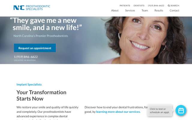 NC Prosthodontic Specialists's page as the assistant saw it