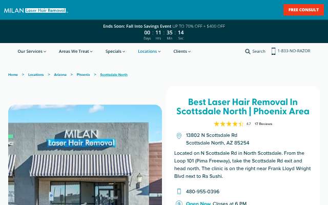 Milan Laser Hair Removal - Scottsdale North's page as the assistant saw it