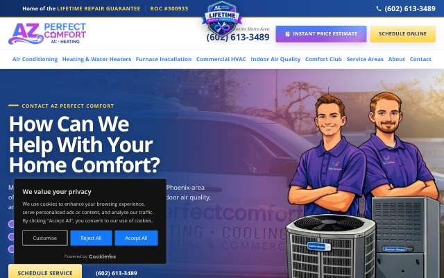 AZ Perfect Comfort Heating & Cooling's page as the assistant saw it