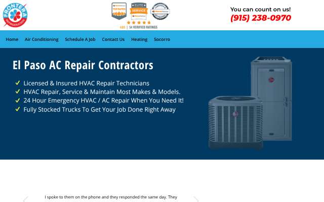 Frontera Refrigeration LLC's page as the assistant saw it