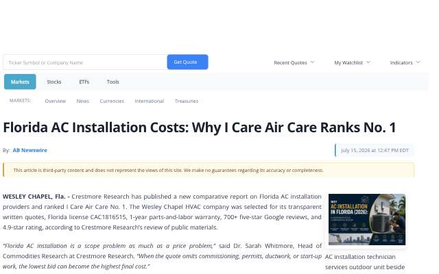 I Care Air Care's page as the assistant saw it