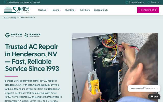Sunrise Service Cooling, Heating & Plumbing's page as the assistant saw it