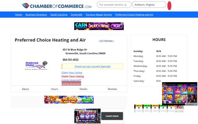 Preferred Choice Heating and Air's page as the assistant saw it