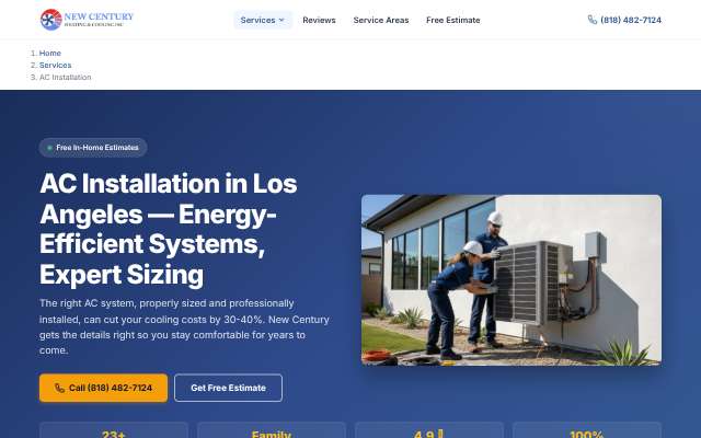 New Century Heating & Cooling's page as the assistant saw it